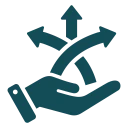 Hand presenting multiple directional choices icon.